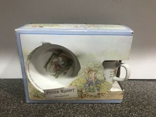 Vintage 1991 Peter Rabbit 3 Pc Wedgewood Baby Childrens Dish Set Beatrix Potter
