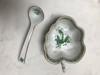Herend Hungary Green " Chinese Bouquet " Small Leaf Dish,  Spoon