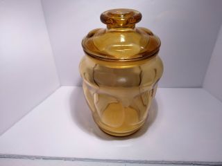 L E Smith Vintage Amber Yellow Glass Canister Apothecary Jar W/ Lid