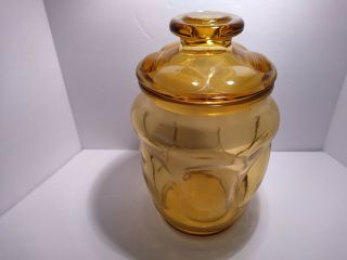 L E Smith Vintage Amber Yellow Glass Canister Apothecary Jar w/ Lid 2