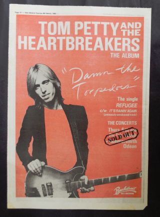 Tom Petty,  The Heartbreakers Damn The Torpedoes Lp Poster Advert Cutting 1980