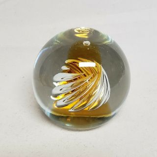 Art Glass Paperweight Swirl Design Clear/gold Unsigned