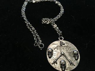 Vintage 1980 ' s Anthrax pewter metal pendant chain necklace 24” chain necklace 2