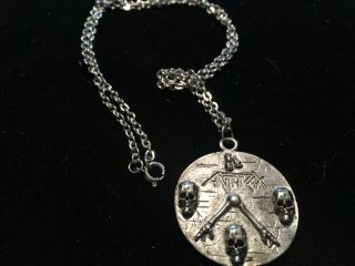 Vintage 1980 ' s Anthrax pewter metal pendant chain necklace 24” chain necklace 3