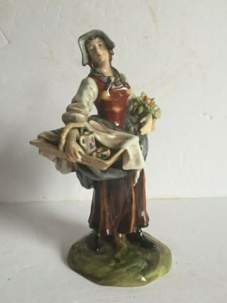 Antique Dresden Capodimonte Porcelain Figurine Woman With Flowers And Basket