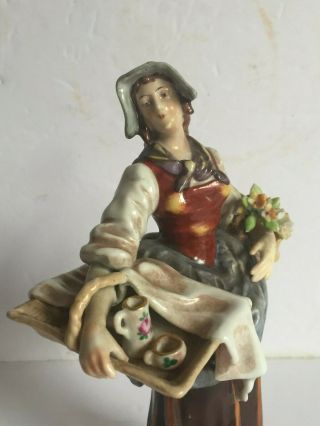 Antique Dresden Capodimonte Porcelain Figurine WOMAN with Flowers and Basket 6