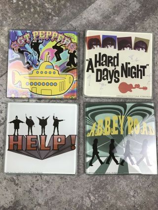 The Beatles Set Of 4 Album Cover Coasters Glass Abbey Road Sgt Peppers 1995