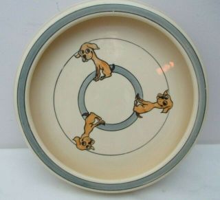 Vintage Roseville Art Pottery Juvenile Child Bowl 3 Dogs 6 " Round Edge Plate