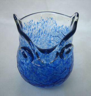 Vintage Blenko Art Glass OWL Vase in a Mottled Blue 2