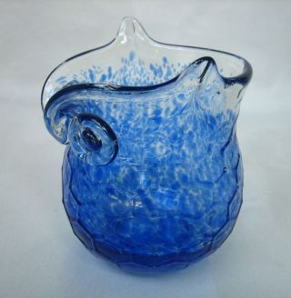 Vintage Blenko Art Glass OWL Vase in a Mottled Blue 4
