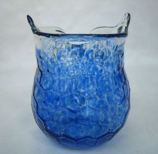 Vintage Blenko Art Glass OWL Vase in a Mottled Blue 5