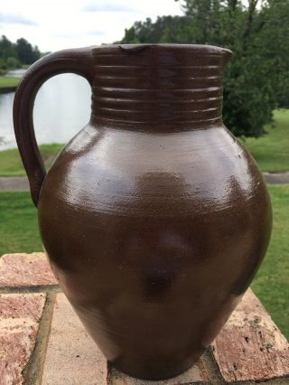 Antique Country Pottery Brown Shiny Water Jug Pitcher