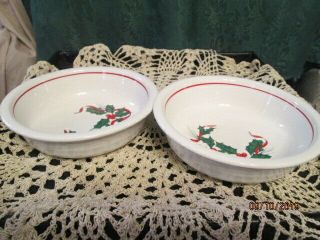 Fiesta Ware White Christmas Holly & Ribbons Cereal/soup Bowls Set Of 2
