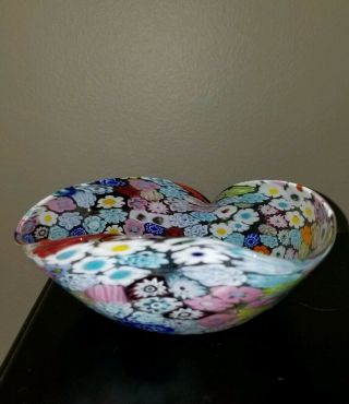 Vintage Murano Hand Blown Heart Shaped Dish With Floral Design