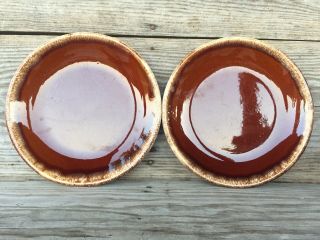2 Vintage Hull Pottery Brown Drip Dinner Plates Made In Usa 10 - 1/2 " Oven Proof