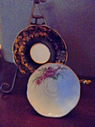 Royal Albert England Bone China Teacup And Saucer Black,  Gold Vintage