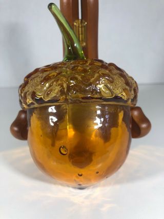 Vintage Viking Glass Amber Gold Acorn With Green Stem 2