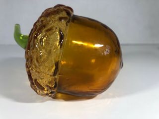 Vintage Viking Glass Amber Gold Acorn With Green Stem 3