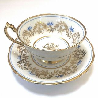 Paragon Tea Cup And Saucer Gold & Turquoise Blue Pattern Teacup Wide Mouth
