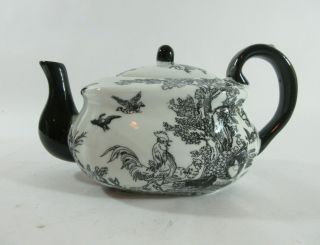 Vintage De Chang Chinese Toile Black White Porcelain Rooster Teapot Transferware