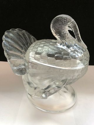 Vintage Antique Le Smith Clear Glass Turkey Thanksgiving Covered Nut Candy Dish