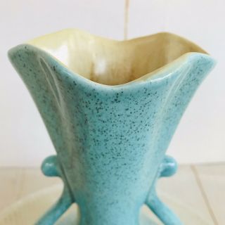1938 RUMRILL Pottery No.  505 Speckled Turquoise Ruffle Rim Ceramic Vase 8 