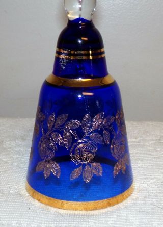 Vintage Bohemia Crystal Bell Cobalt blue & Gold Floral Czechoslovakia Czech 3