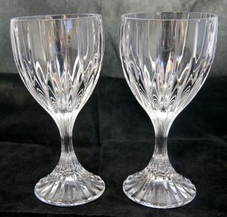 2 Mikasa Park Lane Lead Crystal Water Goblets / Wine Glasses.  Cut & Raised Lines