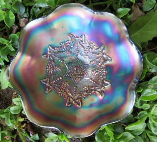 Amethyst Star Of David And Bows Northwood Carnival Glass Bowl C.  1908