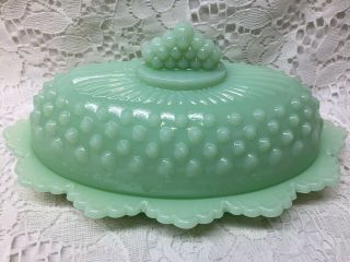 Jadeite Green Milk Glass Hobnail Pattern Covered Stick Butter Dish With Lid Jade