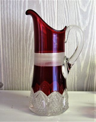 Eapg Ruby Stained Water Pitcher.  Button Arches