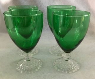Anchor Hocking Set Of 4 Forest Green Bubble Foot Water Goblets 5 3/4 " Tall