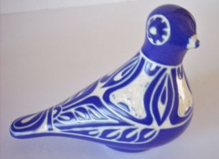 Unique Pablo Zabal Chile Hand Made Pottery Blue & White Dove Bird Signed