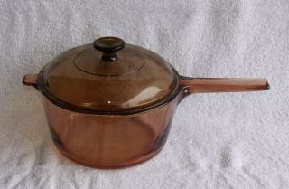 Corning Pyrex Vision Ware 2.  5 L Amber Glass Pot Sauce Pan With Lid U.  S.  A.