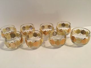 8 Mid Century Gold Trim Roly Poly Glasses Atomic Modern