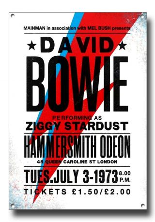 David Bowie Concert Poster Metal Sign.  A3 Size,  Classic Music.  Iconic Music Artist