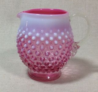 Vintage Fenton Cranberry Opalescent Pink White Glass Hobnail Creamer Pitcher