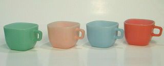 4 Pc Vintage Glasbake Square Lipton 10oz Mugs Cups Blue Pink Red Green