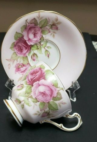 Vintage Paragon Tea Cup And Saucer Double Marked Old Label 24kt Gilt Pink Roses