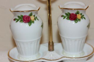 Royal Albert Old Country Roses Salt & Pepper Shakers with Holder/Tray, 2