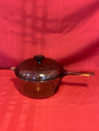 Vintage Corning,  Pyrex Vision Amber Glass 2.  5 L Glass Pot Sauce Pan With Lid 3
