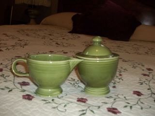 Fiesta Green Creamer And Sugar Bowl With Lid