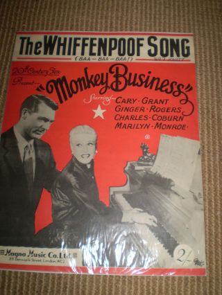 The Whiffenpoof Song,  1952 Sheet Music,  Gary Grant,  Ginger Rogers,  Marilyn Monroe