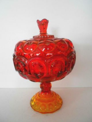 L E Smith Amberina Flame Red Large 12 " Footed Compote With Lid