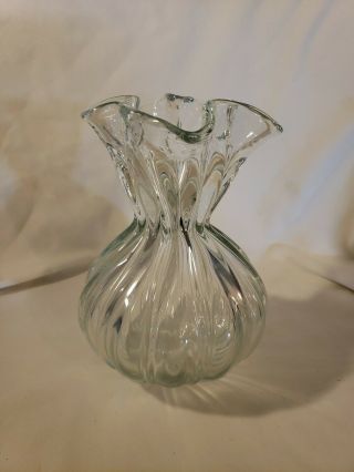 Vintage Mcm Murano Glass Large Handkerchief Clear Glass Vase Artworki