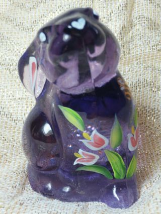FENTON Art Glass BUNNY RABBIT Hand Painted BLESS YOU Figurine - VIOLET PURPLE 2