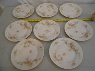 Set 8 Theodore Haviland Limoges France 7.  5 " Plates Pink & Yellow Rose Schleiger