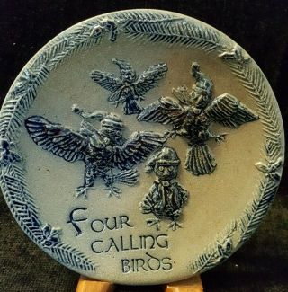 Rowe Salt Glazed Pottery 12 Days Of Christmas Plate 4 " Four Calling Birds "