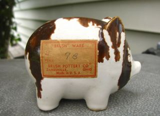 Vintage Stoneware Pottery Pig Bank - Brush Ware Brush Pottery Co Zanesville Ohio