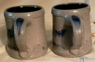 Two Signed - Blue Floral Coffee Mug Rowe Pottery Salt Glazed 2